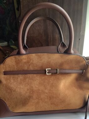 Brown Vegan Suede and Leather Women's Satchel Bag